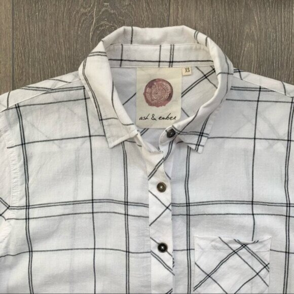 Anthropologie Ash and Ember Button Down Shirt Plaid Western Country Size XS - Picture 8 of 16